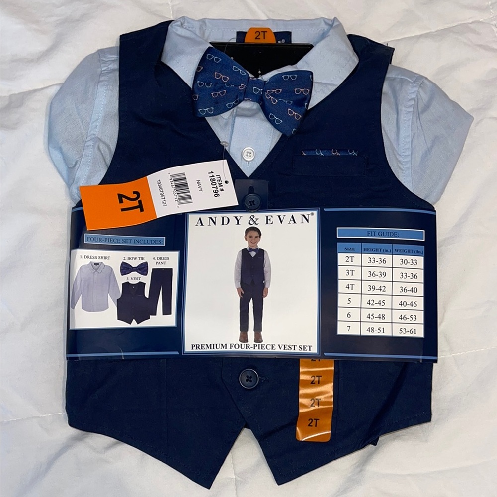 New Navy Kids Vest and Bow Tie Set